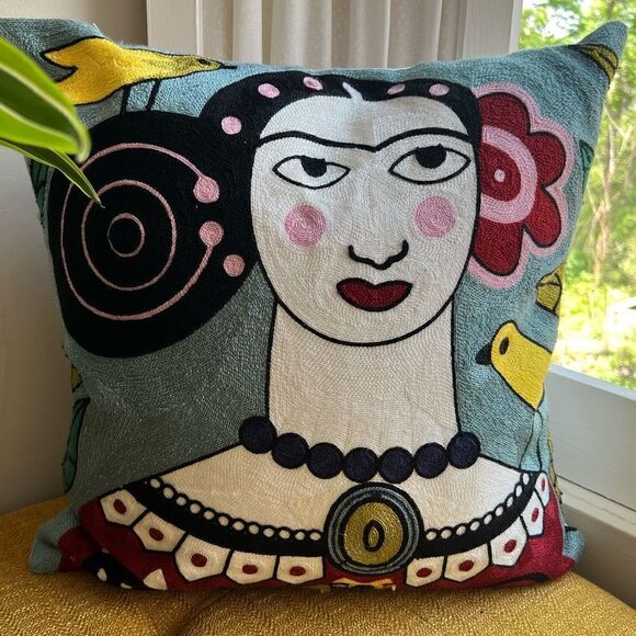 Amazing Set of Frida Kahlo Embroidered Luxury Throw Pillow Covers 18x18 - Picture 4 of 7